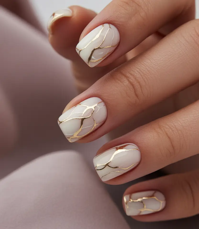 simple christmas nails ideas 2025 golden veins of elegance