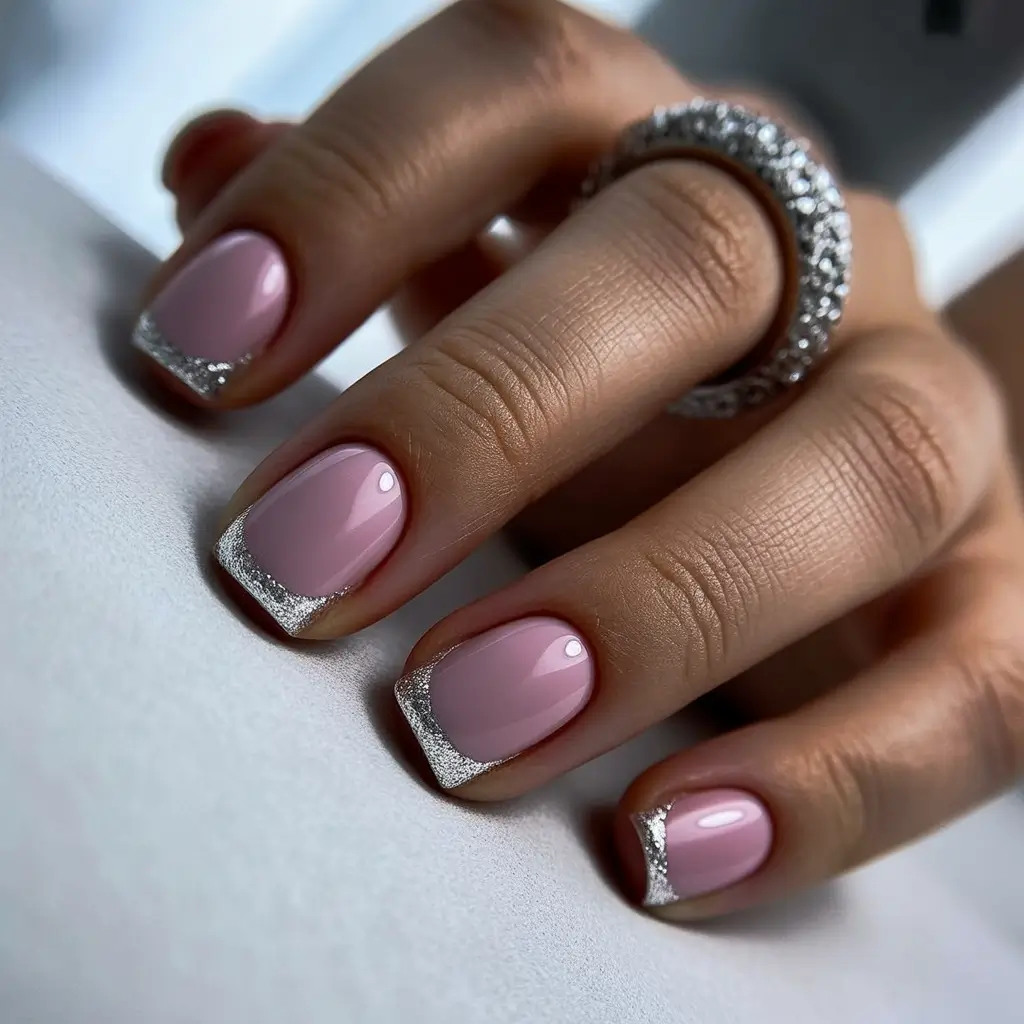 simple christmas nails ideas 2025 silver edge serenity