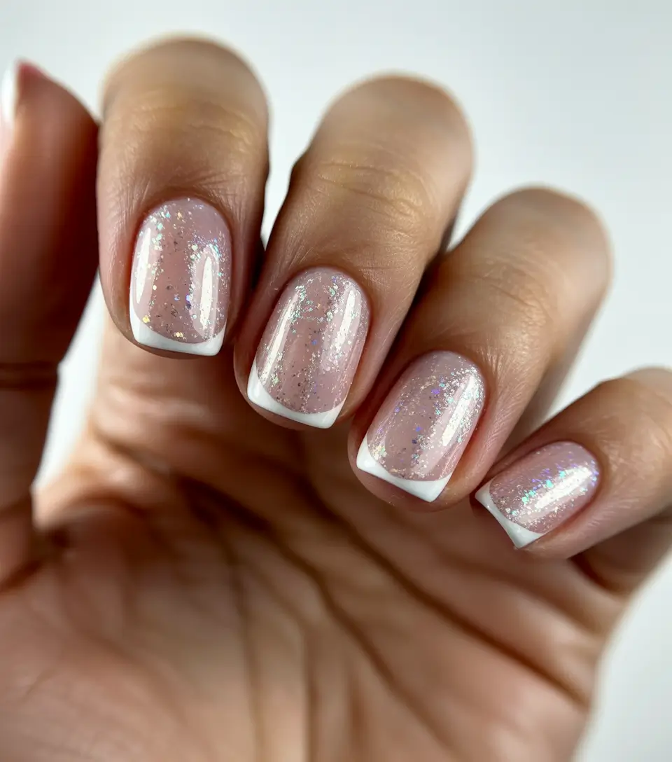 simple christmas nails ideas 2025 crystal glow french