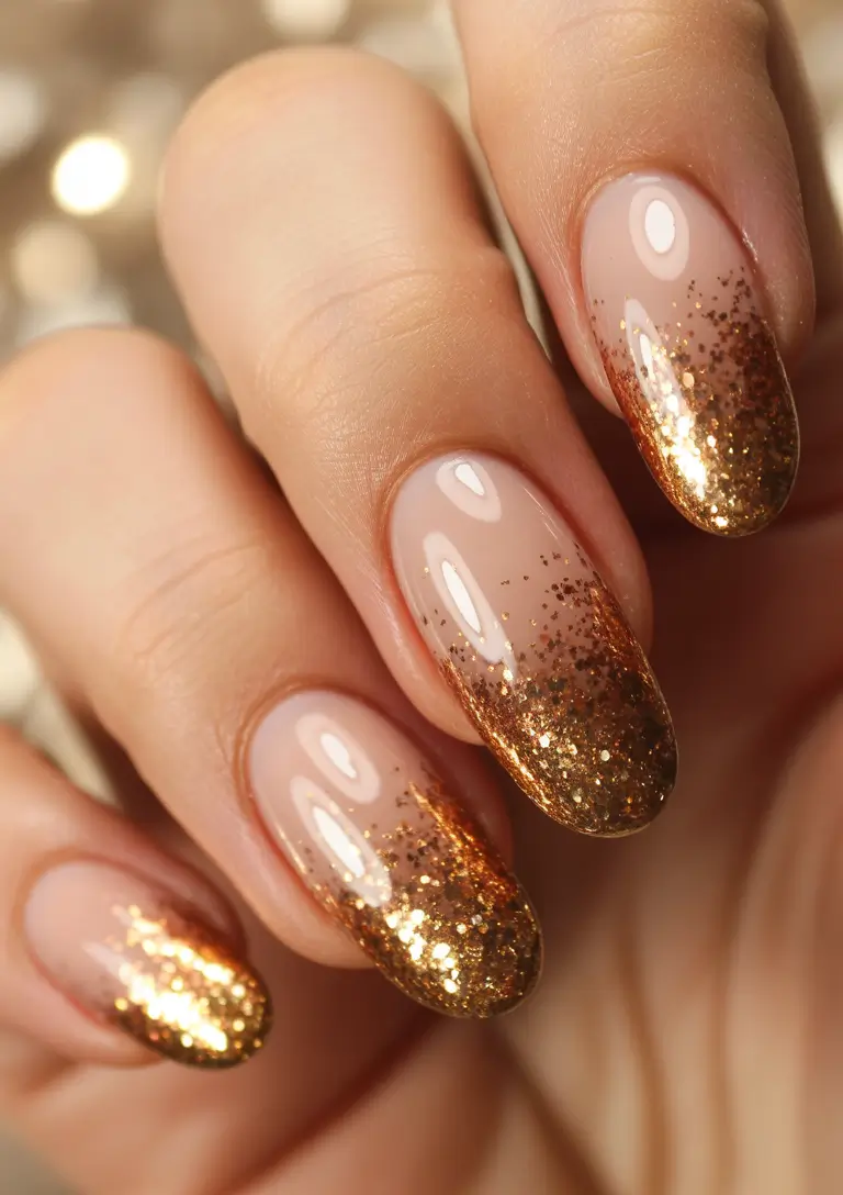 simple christmas nails ideas Golden Ember Glow
