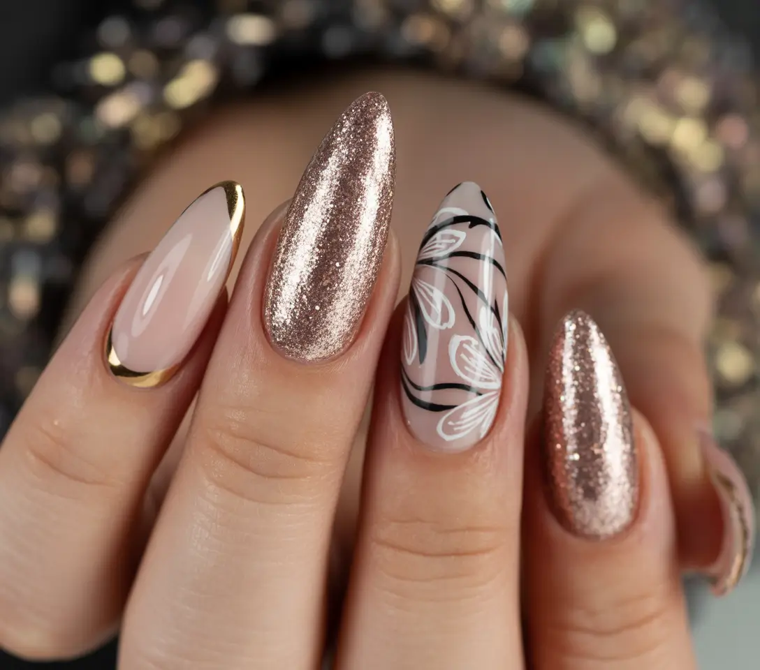 simple christmas nails ideas Rose Luxe French Bloom