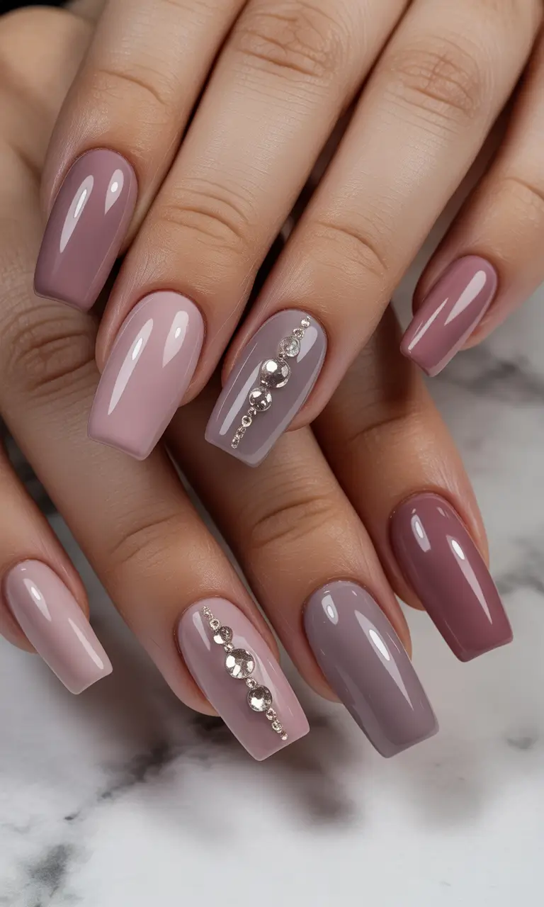 simple christmas nails ideas Mauve Moonlight Elegance