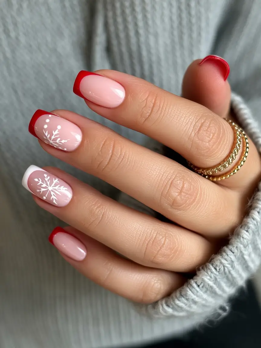 christmas french nails short Cozy Red French Charm
