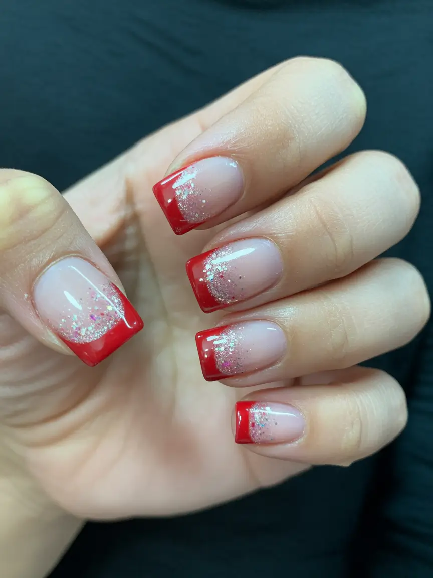 christmas french nails glitter Red Glitter Frost