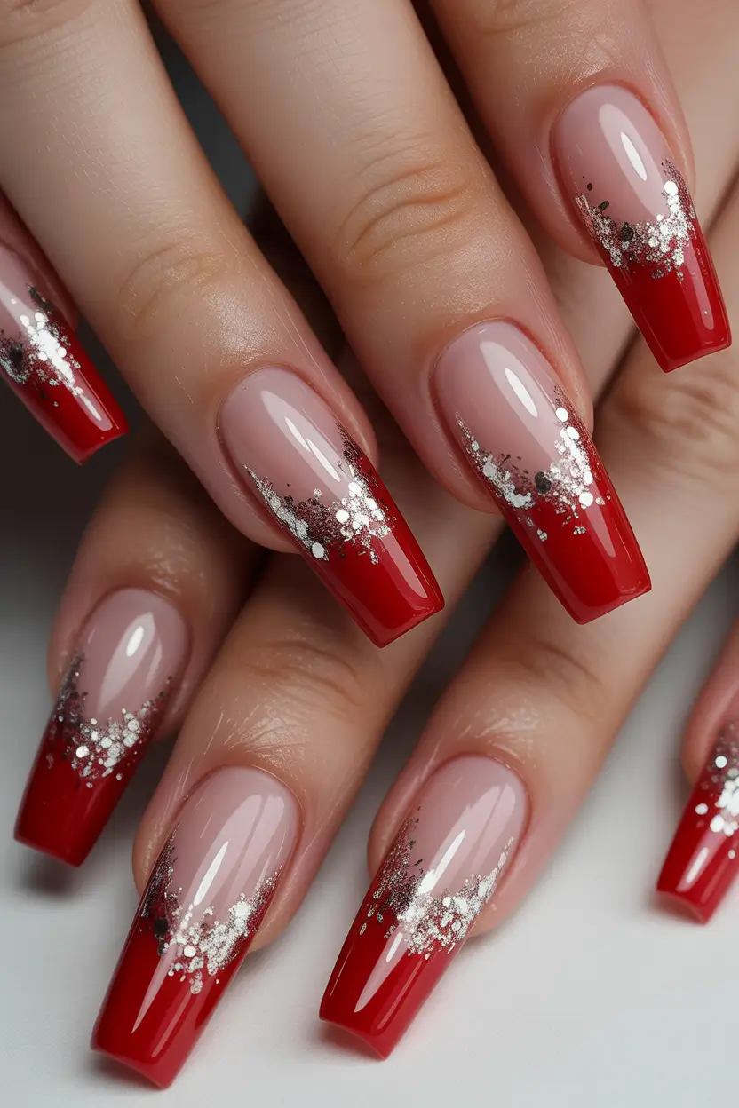 christmas french nails red Bold Red French Spark