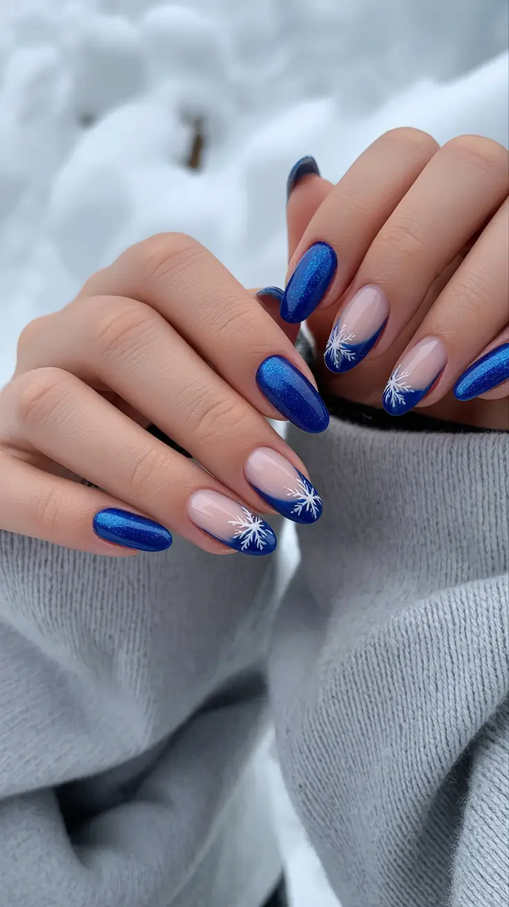 christmas french nails snowflake Midnight Blue Snowflake Magic
