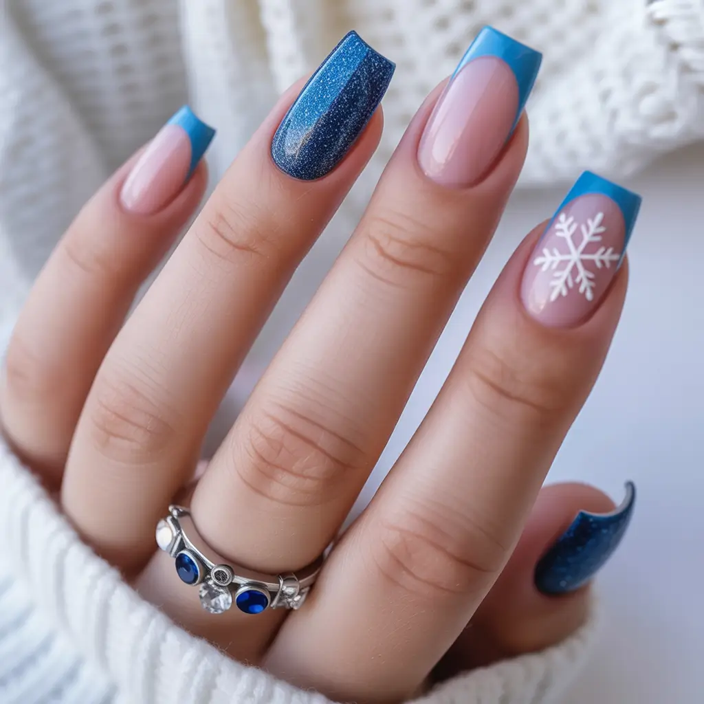 christmas french nails blue Blue Winter Dream