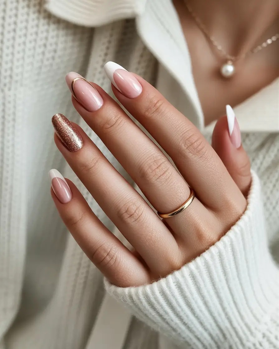 christmas french nails classy Rose Gold Holiday Touch