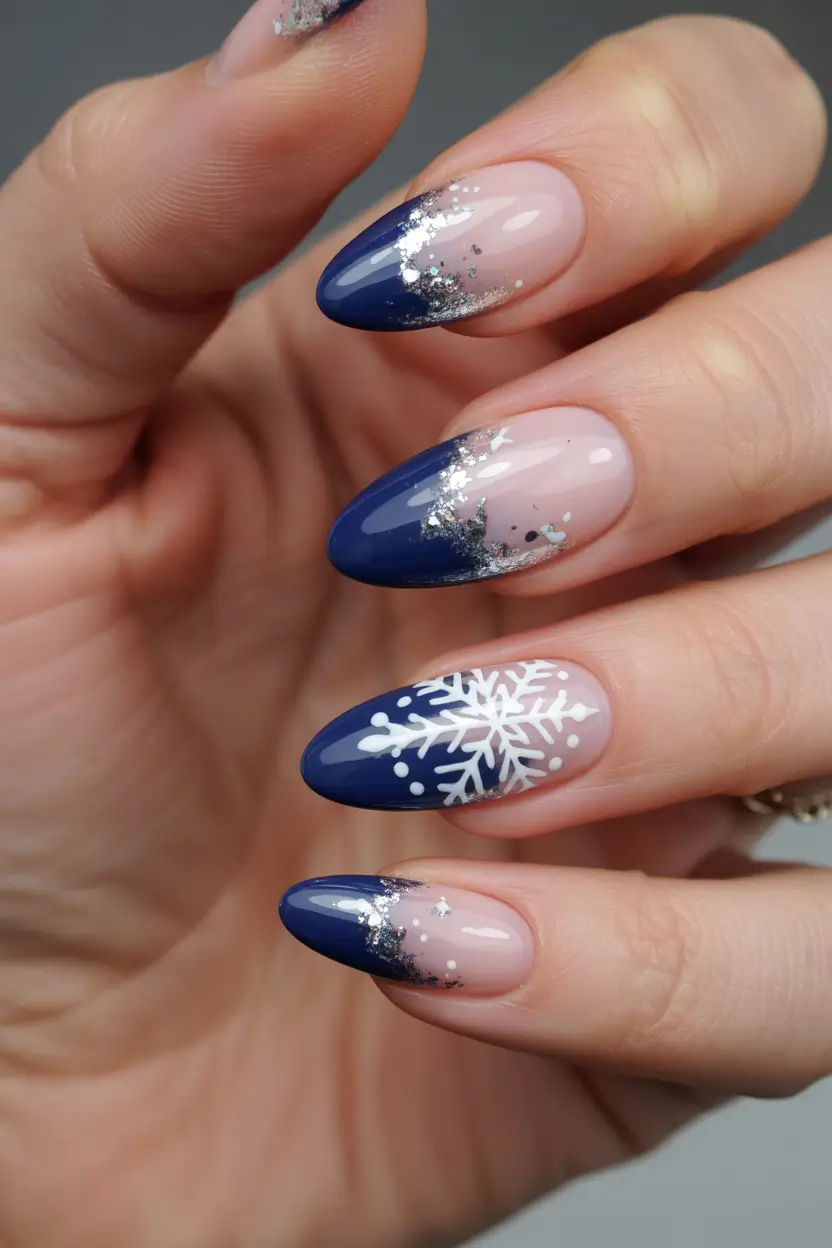 christmas french nails snowflake Midnight Snowfall Drama