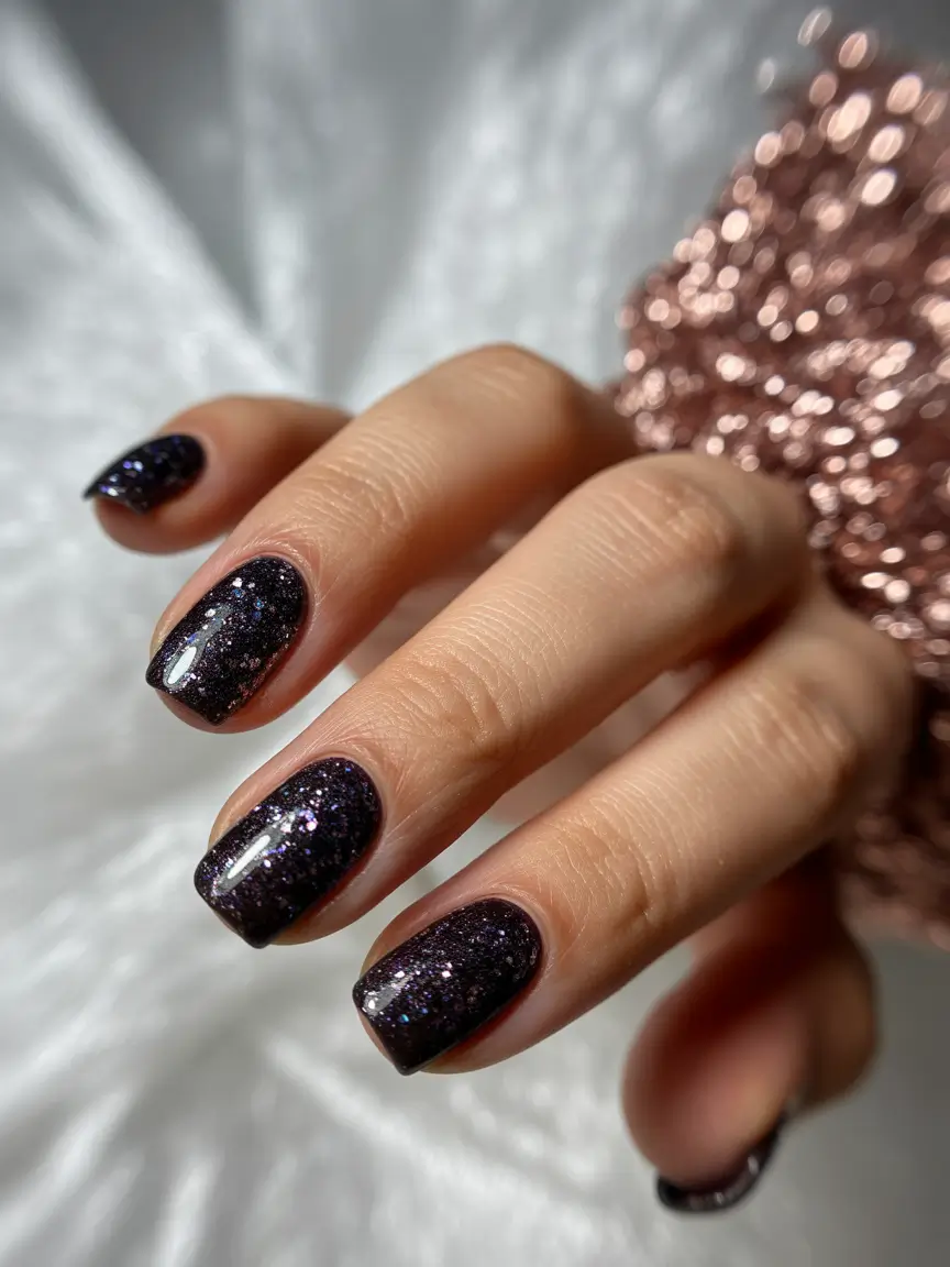 black christmas nails winter Galactic Midnight Sparkle
