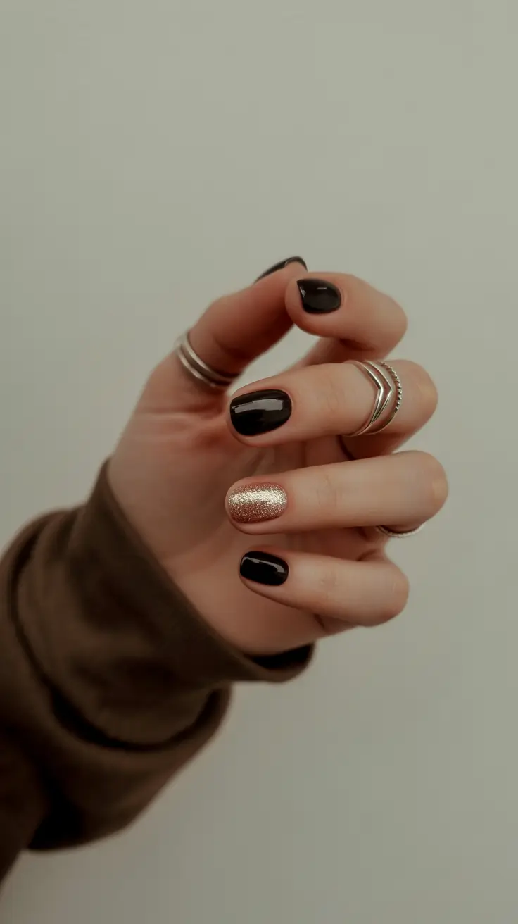 black christmas nails short Golden Accent Mood