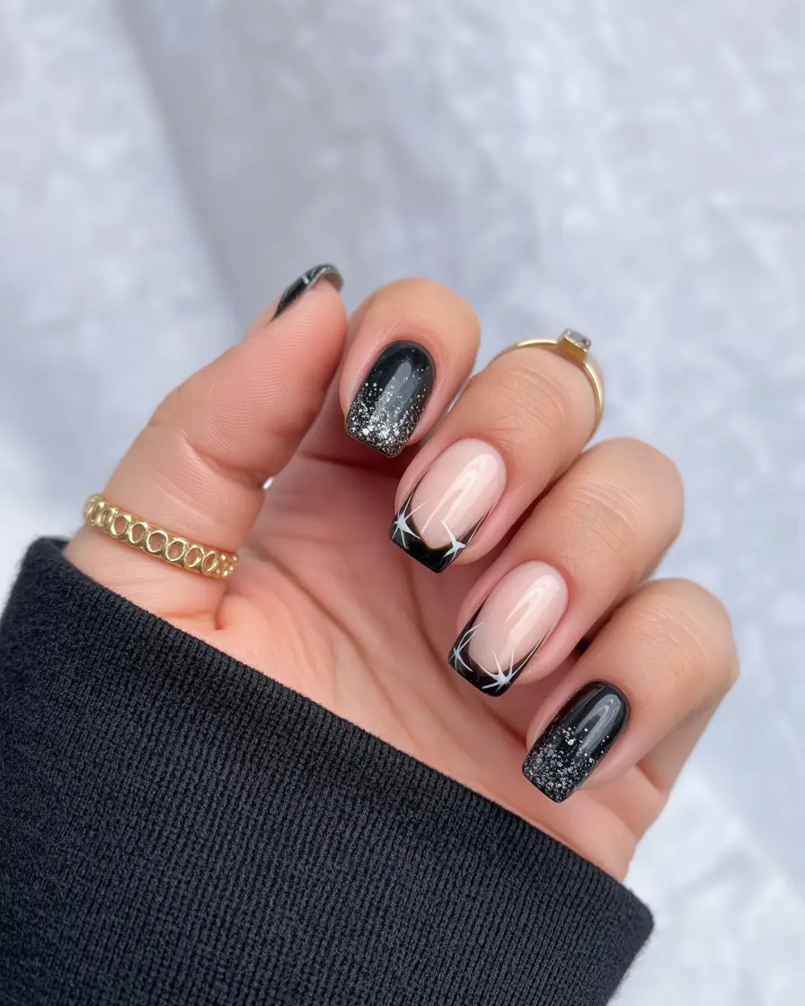 black christmas nails square Frost-Tipped Noir