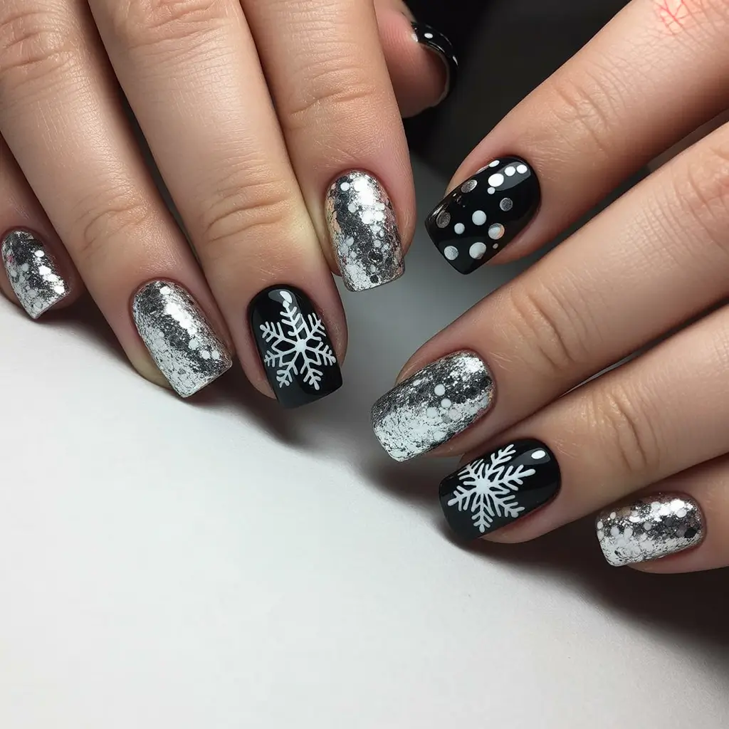 black christmas nails acrylic Snowfall Glam