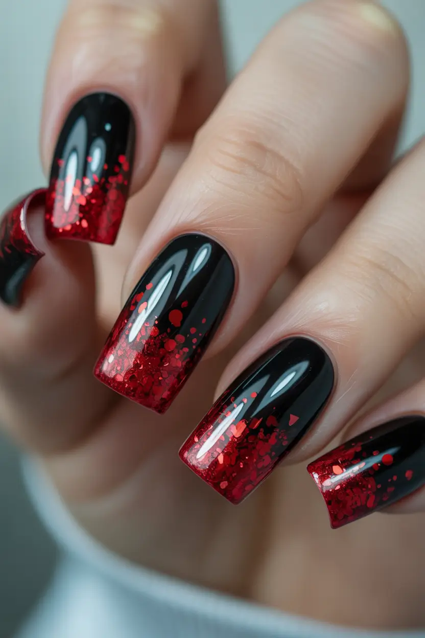 black christmas nails acrylic short Crimson Spark French