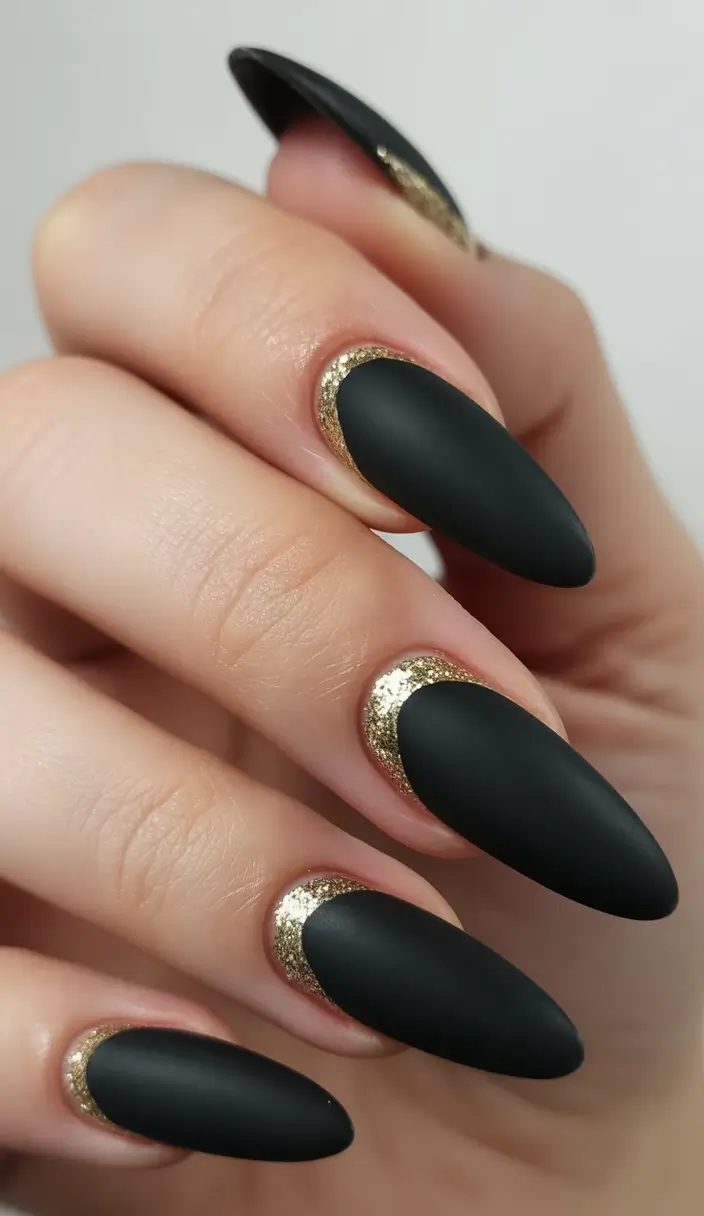 black christmas nails designs almond Matte Luxe Halo