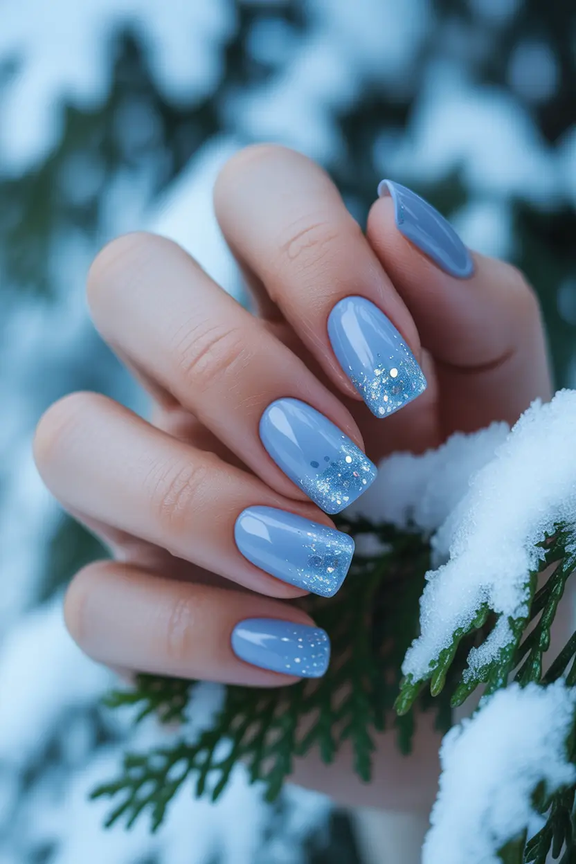 blue christmas nails simple Snowy Blue Simplicity