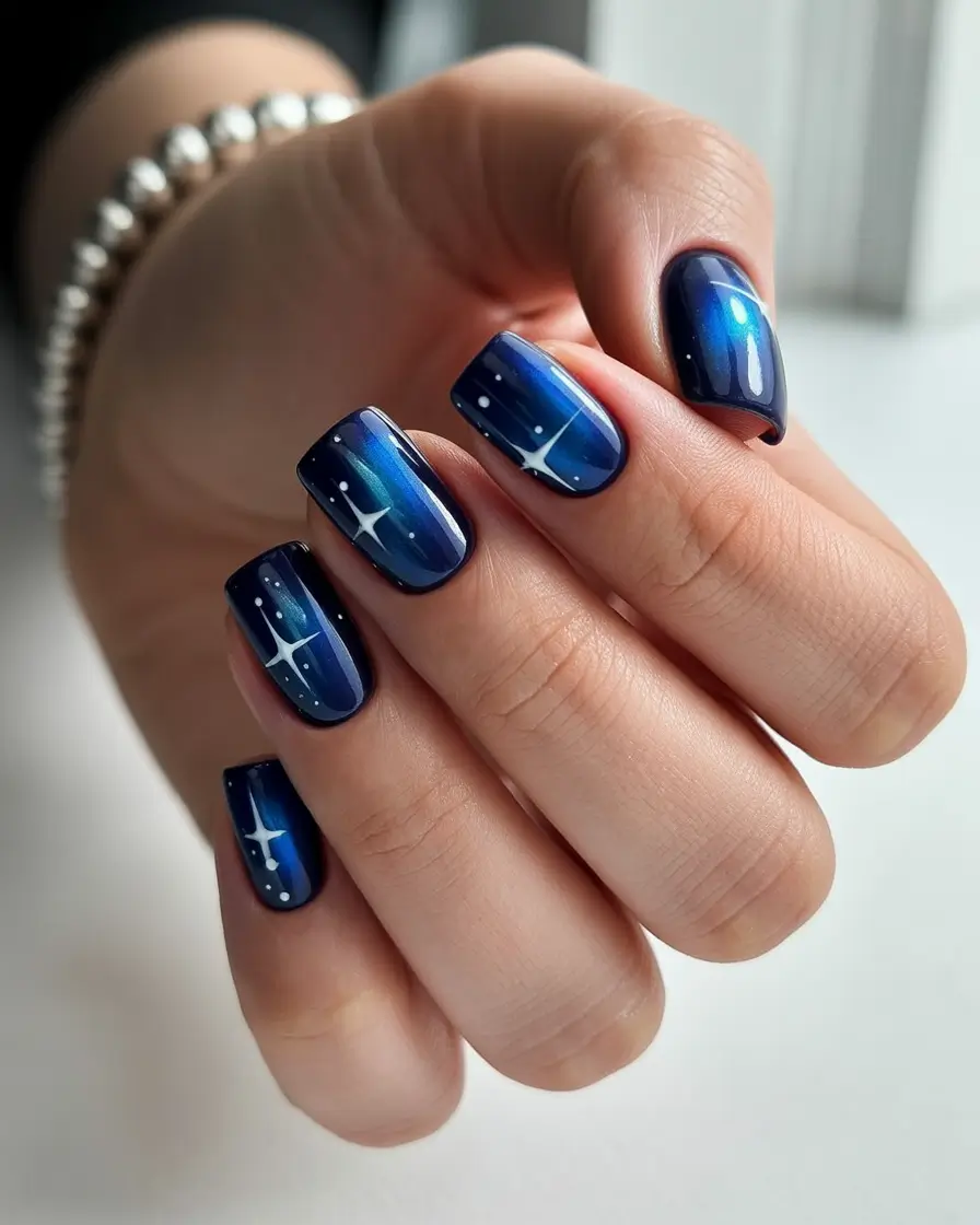 blue christmas nails winter Starlit Night Sky