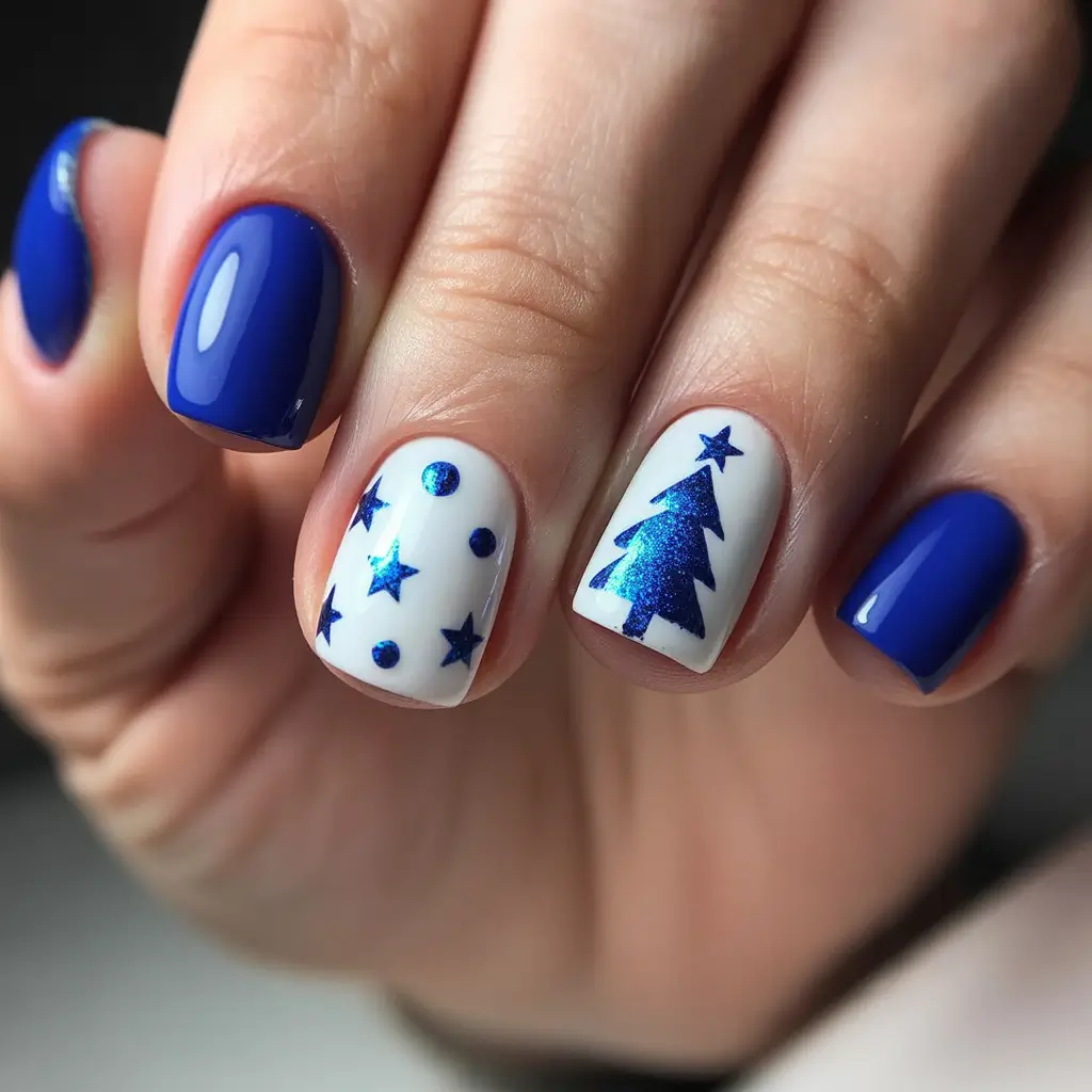 blue christmas nails ideas Festive Tree Charm