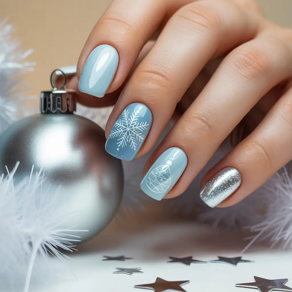 blue christmas nails winter Icy Ornament Magic