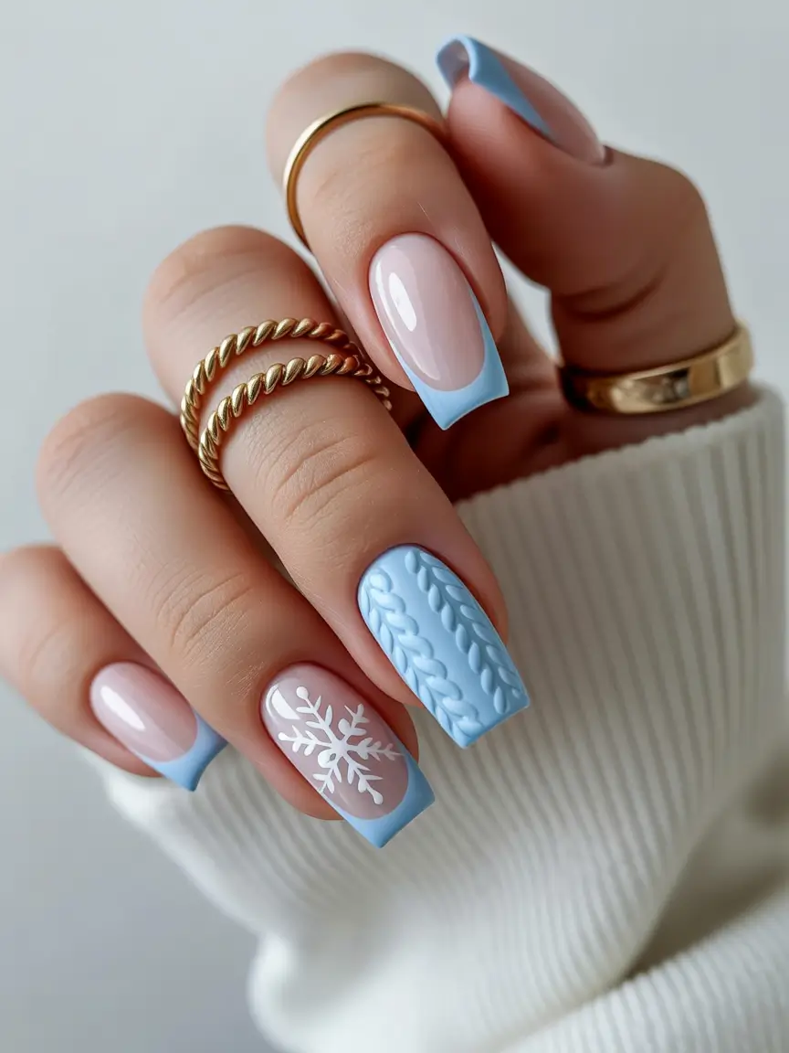 blue christmas nails winter Frosty Knits and Snowflakes