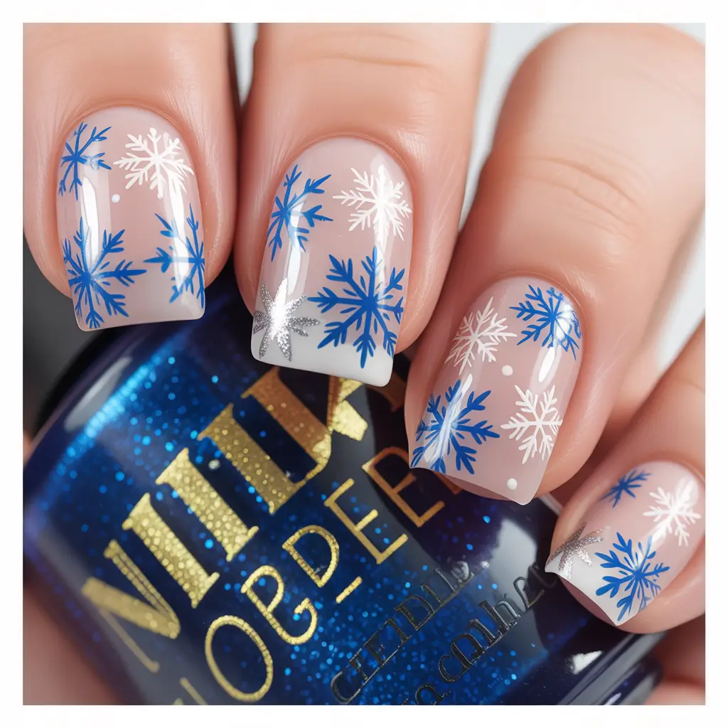 blue christmas nails snowflakes Blue Snowflake Sparkles