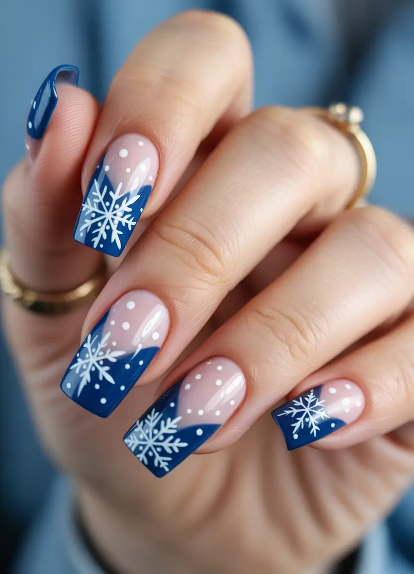 blue christmas nails winter holidays Midnight Snowfall