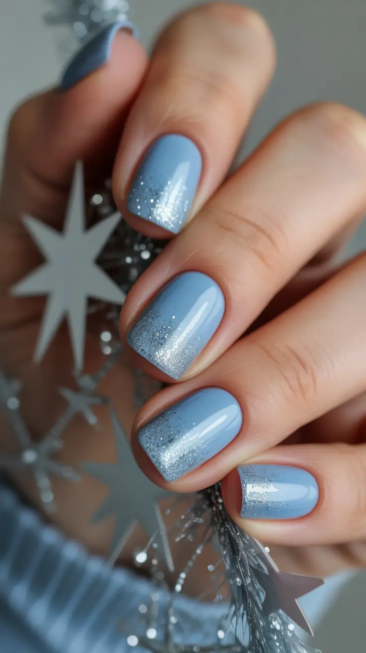 blue christmas nails glitter Glittered Icy Skies