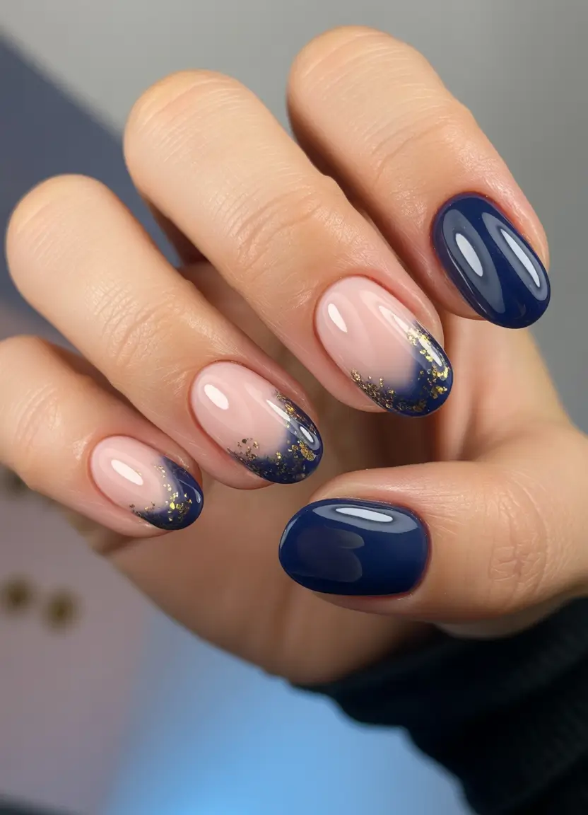 blue christmas nails short Midnight Spark Glam