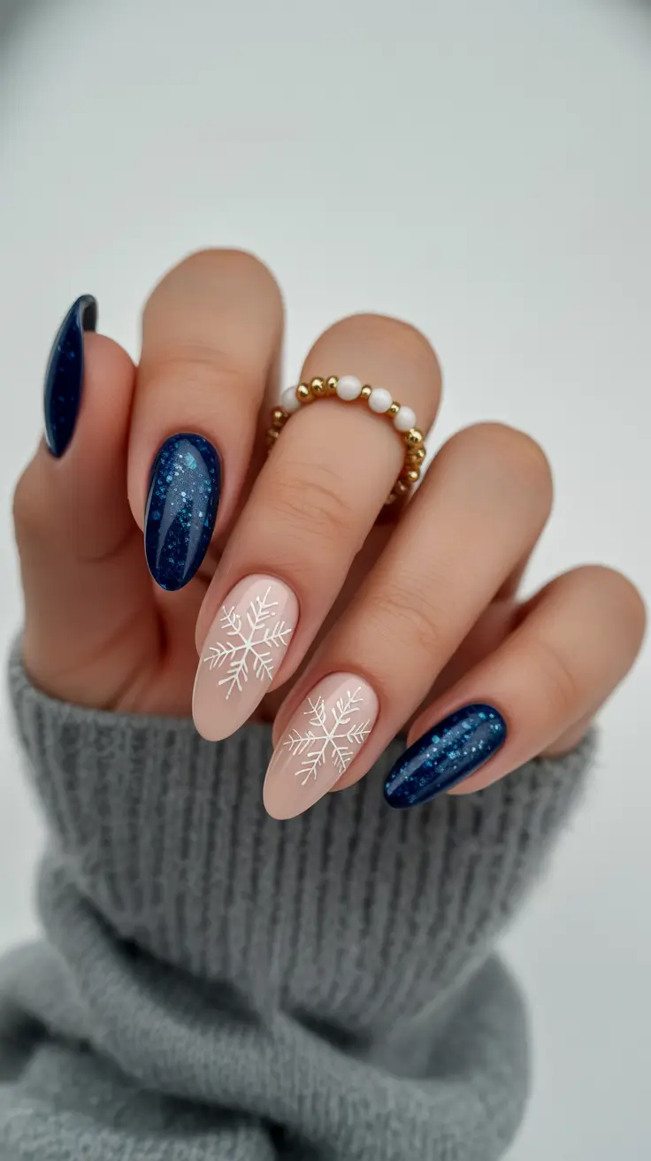 blue christmas nails winter Starry Night Elegance