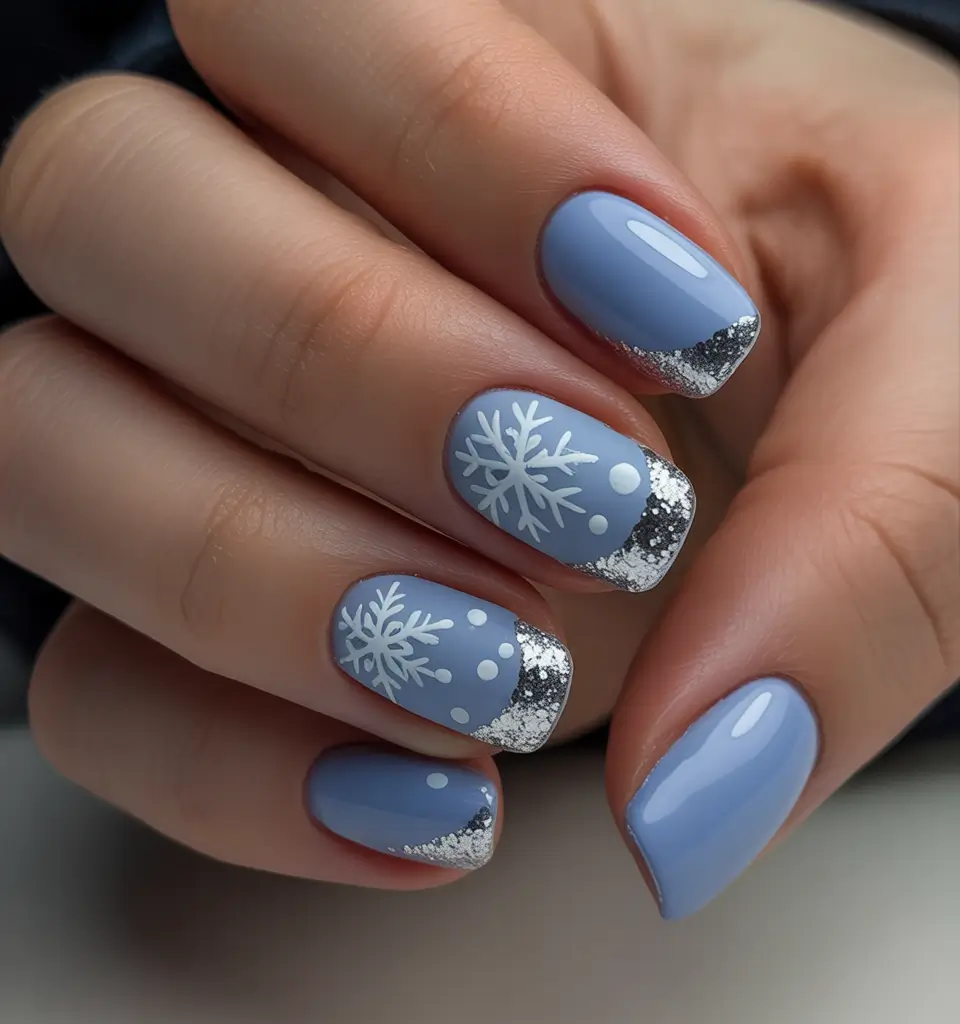 blue christmas nails ideas Silver Frost Tips