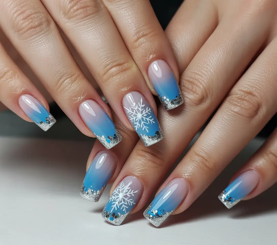 blue christmas nails acrylic Winter Wonderland Chrome