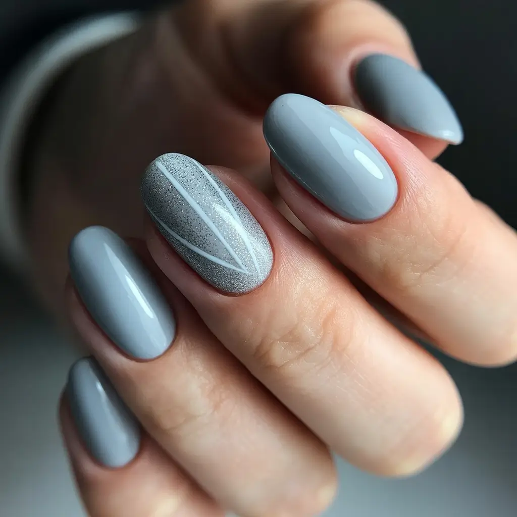 blue christmas nails winter Frosted Gray Geometry