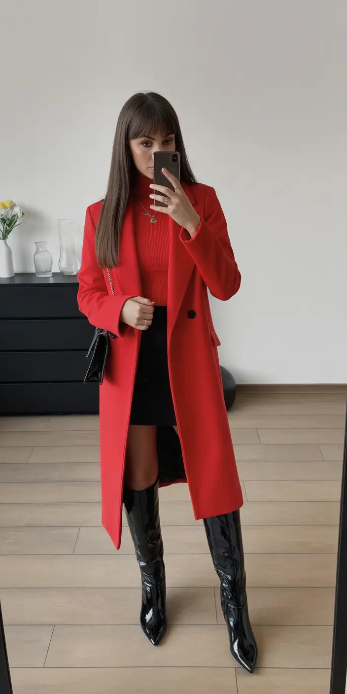 christmas outfit ideas for women Scarlet Statement Red Coat Confidence