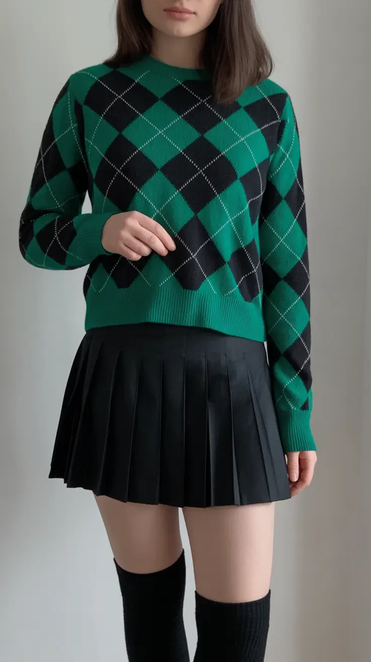 christmas outfit ideas for women Retro Charm Argyle Chic and Pleated Energy