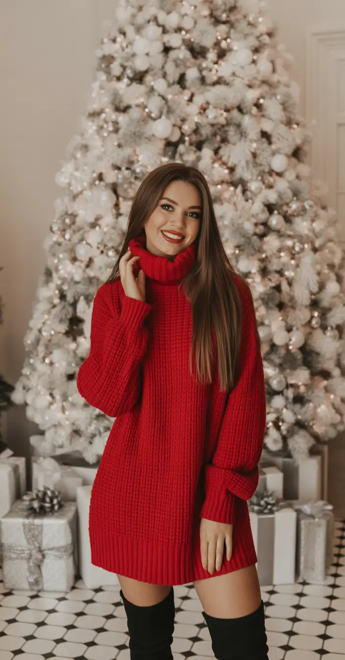 christmas outfit ideas for women Fireside Chic Oversized Knit and Over the Knee Magic