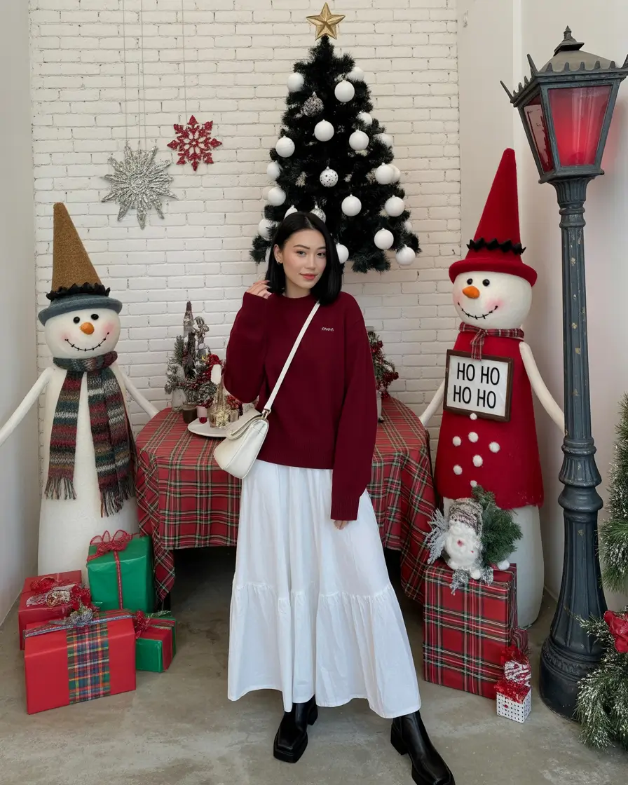 christmas outfit ideas for women Festive Contrast