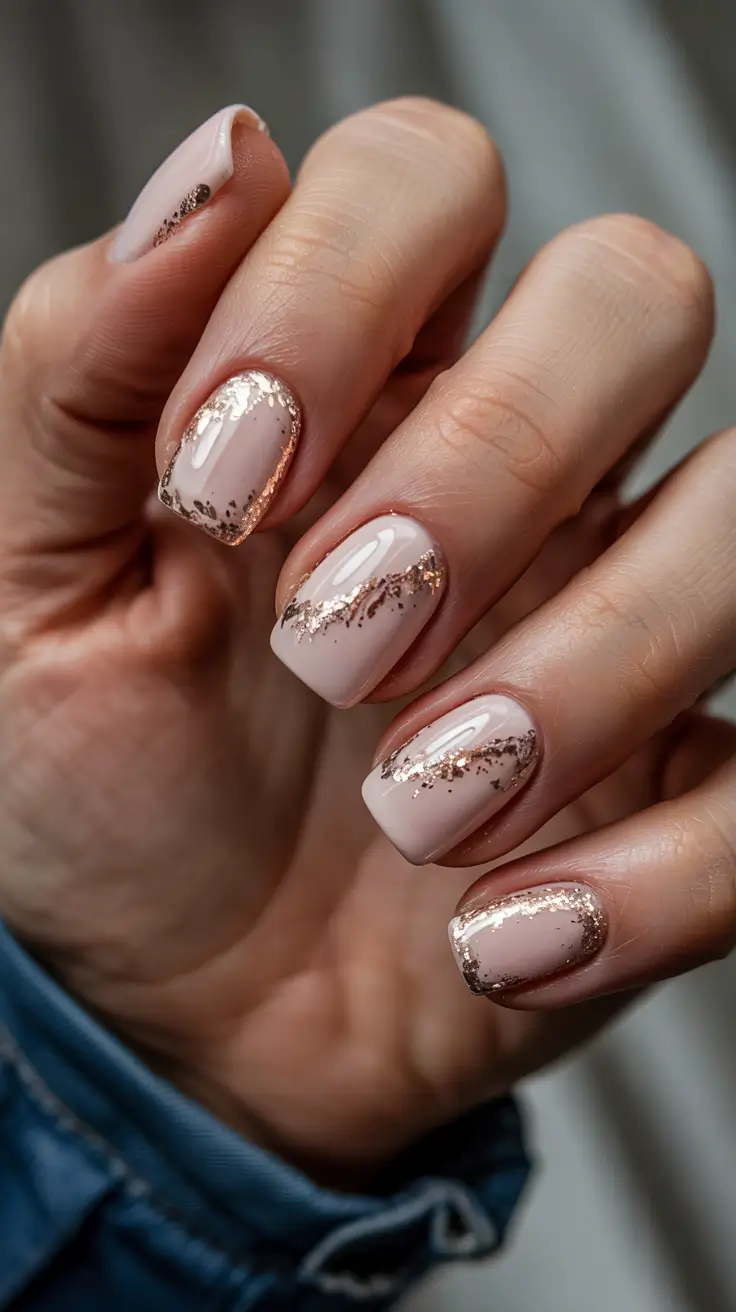 classy winter nails short square Rose Gold Frost -- Subtle Sparkle in Soft Pink