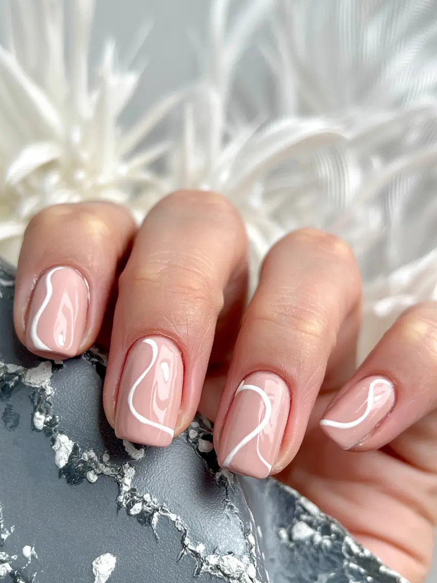 classy winter nails simple Soft Whispers -- Nude Swirls in Snowy White