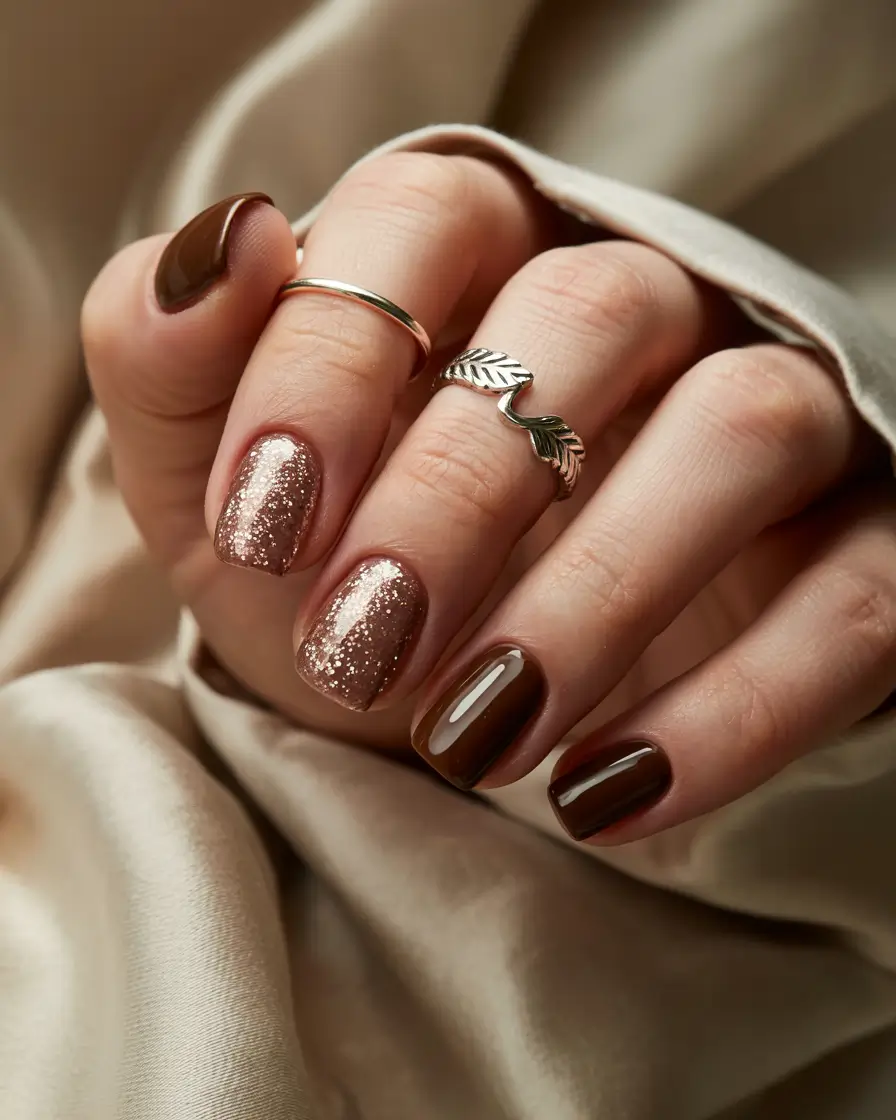 classy winter nails simple Golden Mocha -- Cozy Shine for Winter Evenings