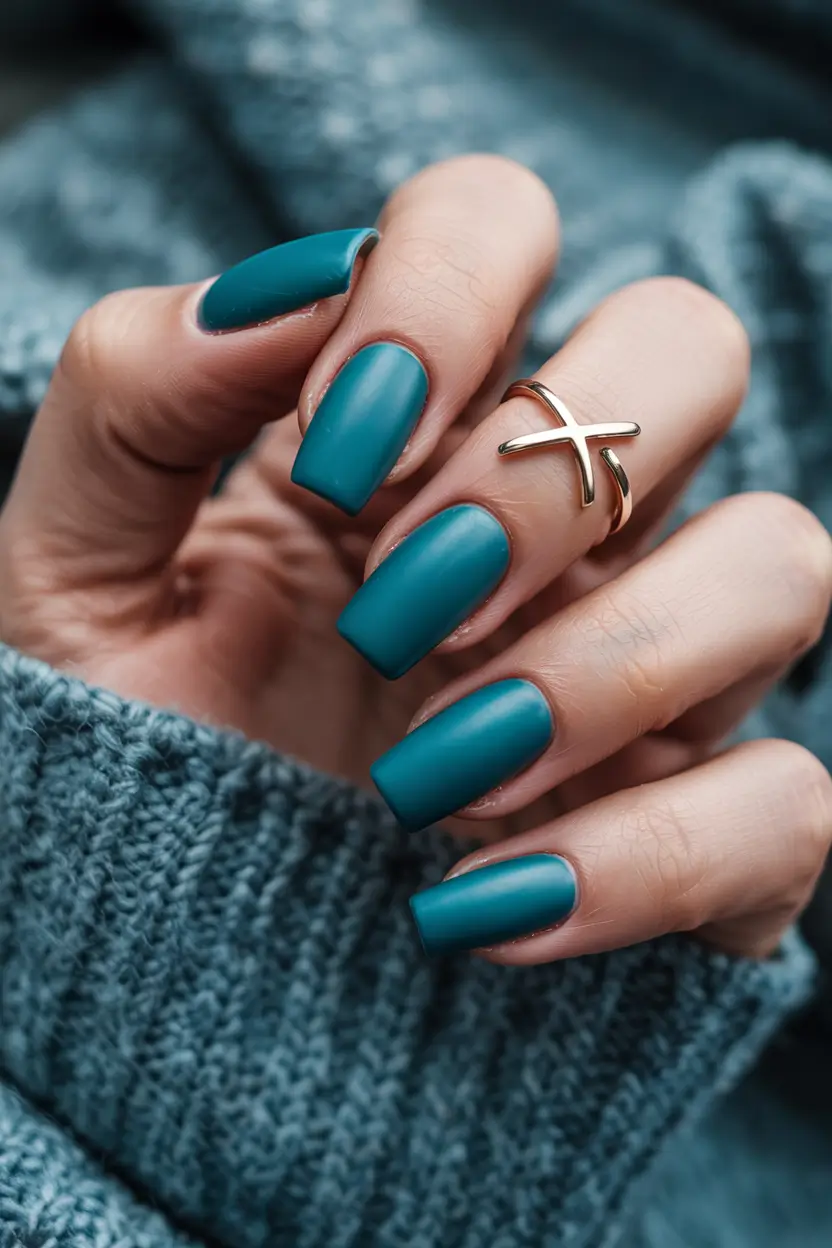 classy winter nails blue Matte Teal Velvet -- The Unexpected Winter Mood