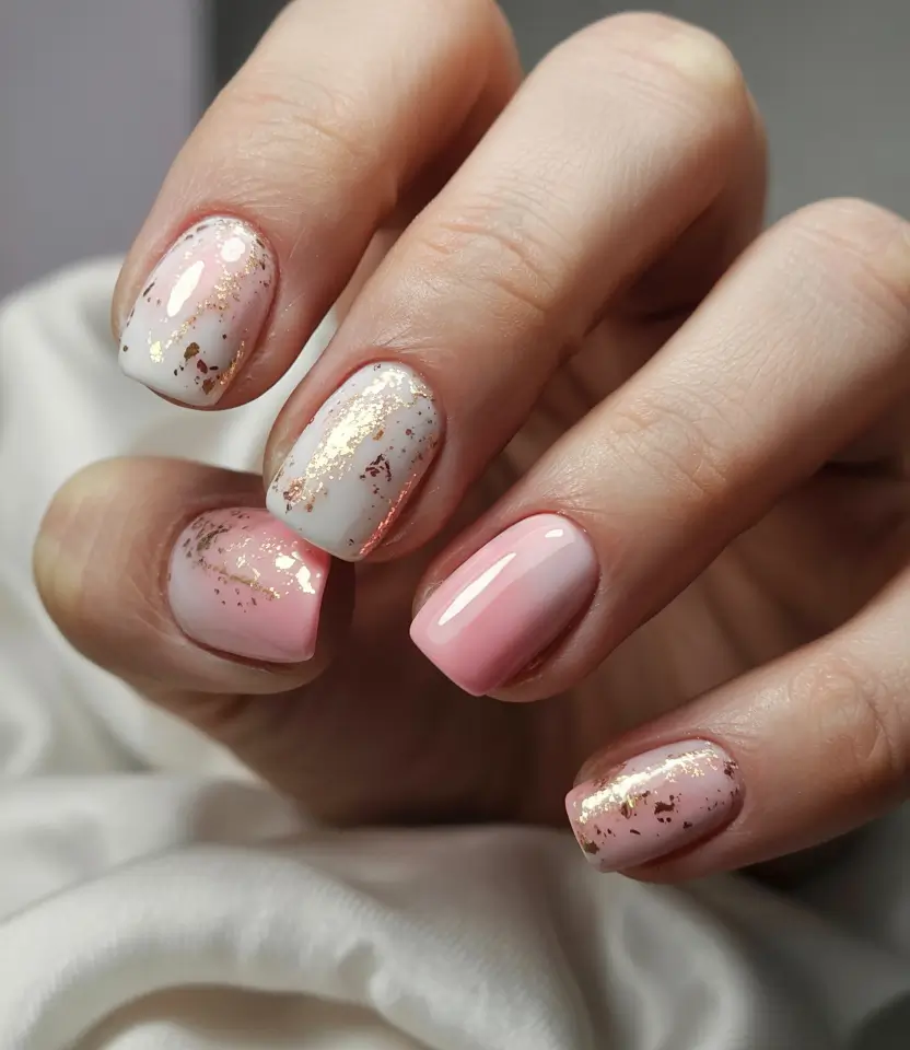 classy winter nails short Rose Quartz Foil Magic
