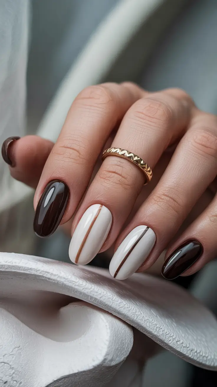classy winter nails simple Cocoa Stripe -- Minimalist Chocolate & Cream