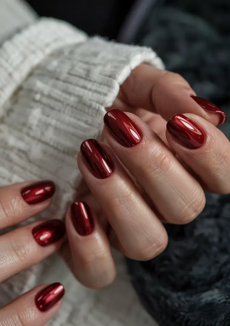 short winter nails velvet red elegance