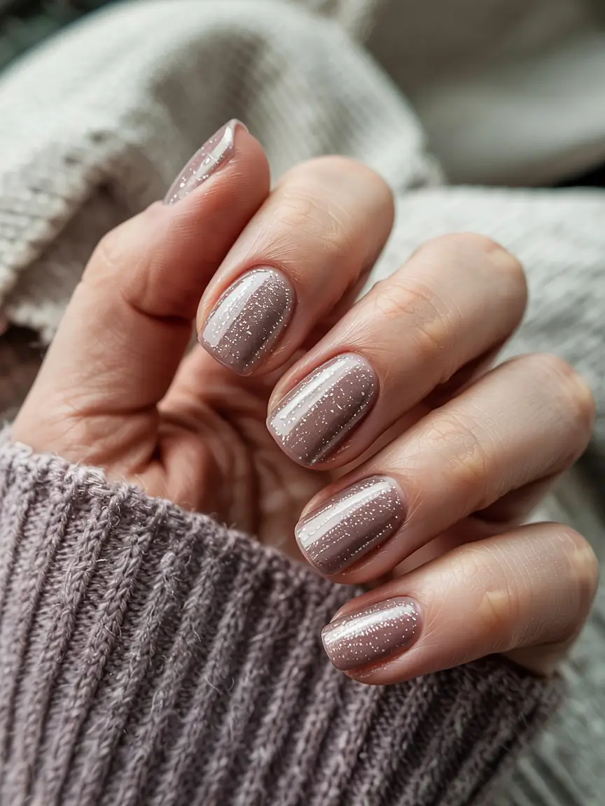 short winter nails mocha mist sparkle
