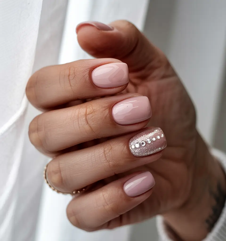 short winter nails pink frost glam