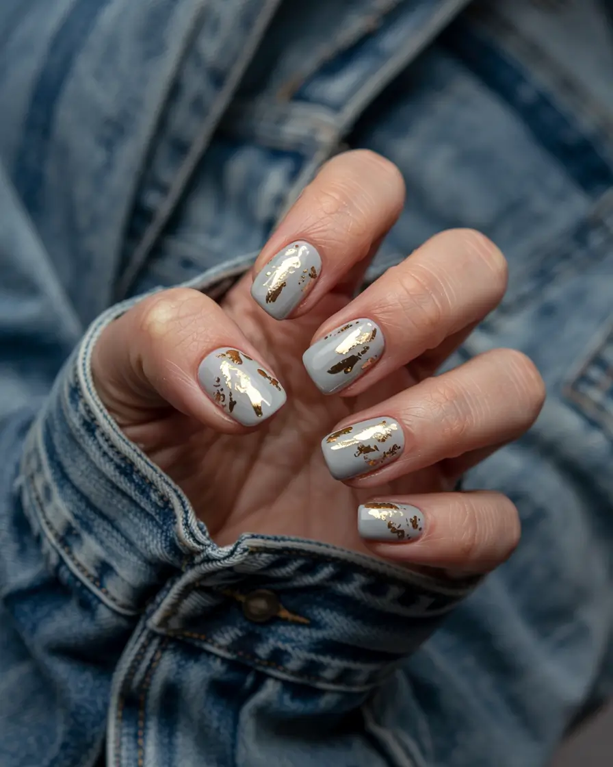 short winter nails 2025 Golden Frost Accents