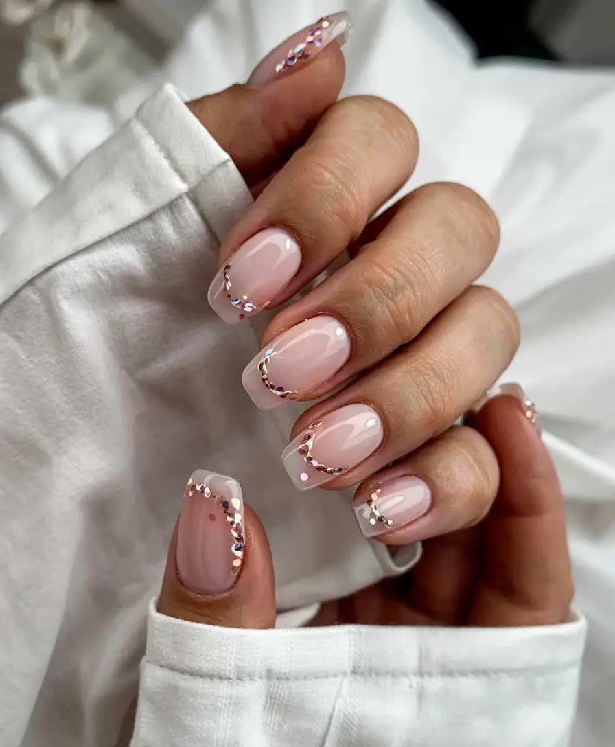 short winter nails pink Soft Blush with Sparkle