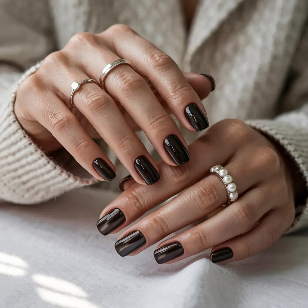 short winter nails dark cocoa chic