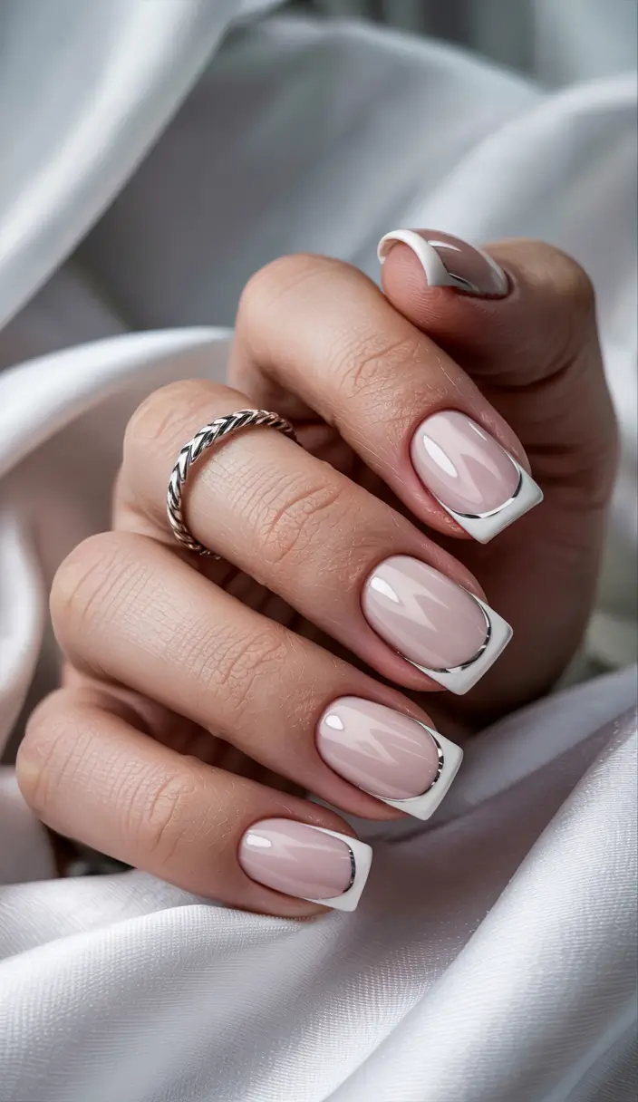 short winter nails silver edged french revival