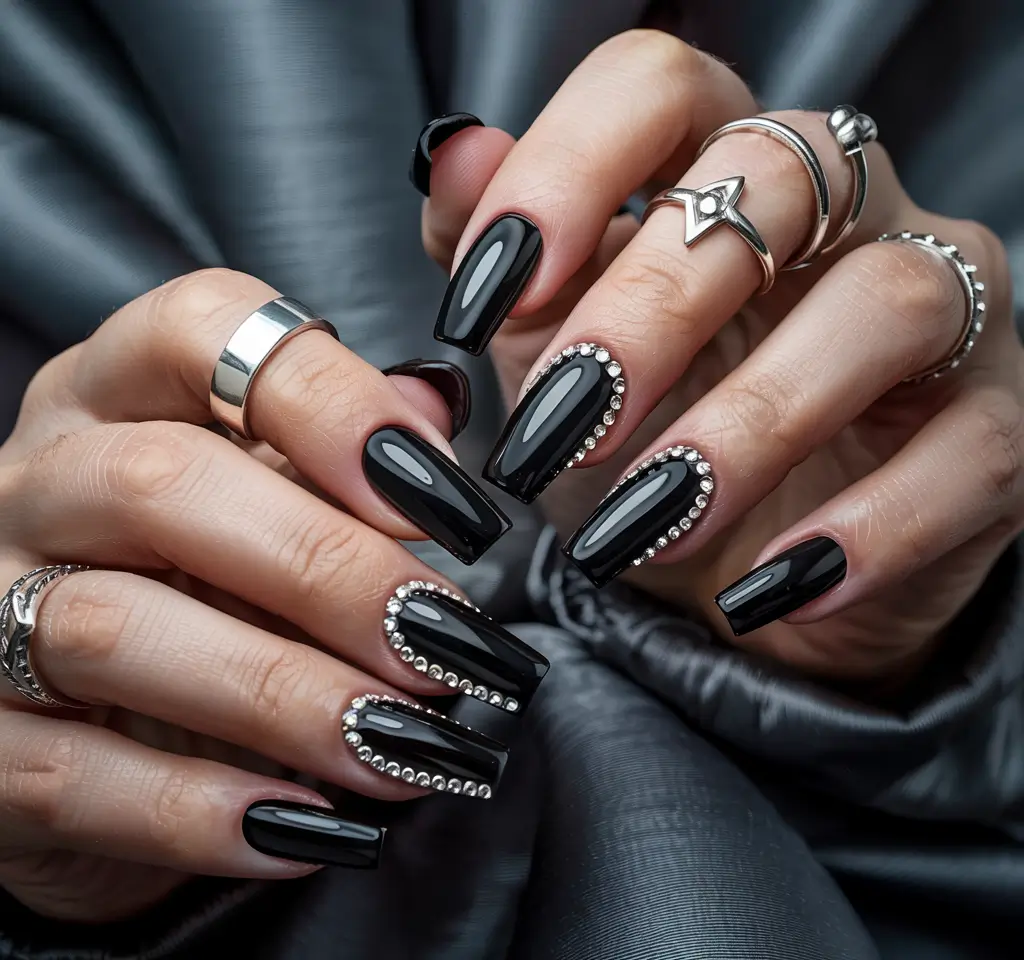 simple winter nails coffin midnight luxe drama